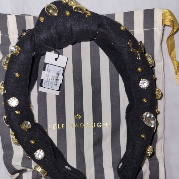 Lele sadoughi Game Day Football Knotted Headband Jet Black Embellished  NWT - Picture 4 of 6